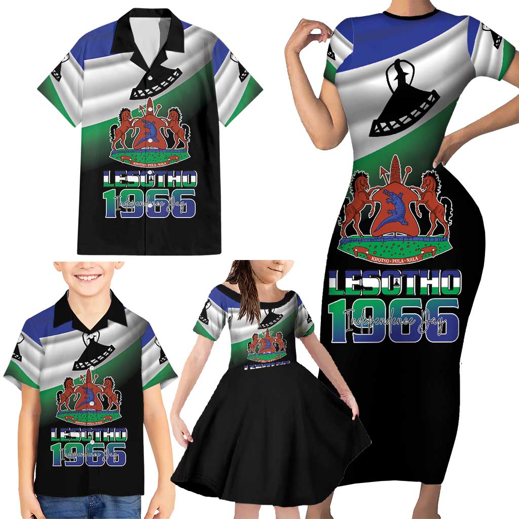 Lesotho 1966 Family Matching Short Sleeve Bodycon Dress and Hawaiian Shirt Happy Independence Day - Wonder Print Shop