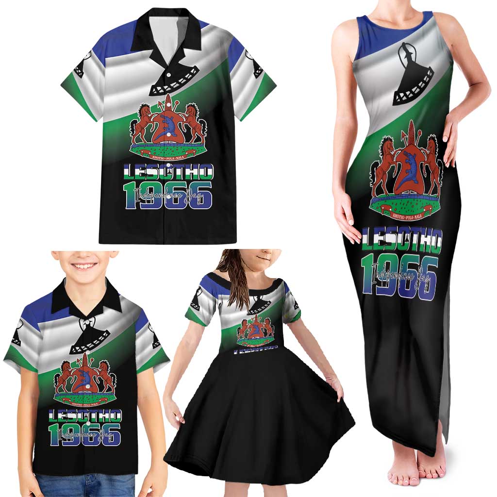 Lesotho 1966 Family Matching Tank Maxi Dress and Hawaiian Shirt Happy Independence Day - Wonder Print Shop