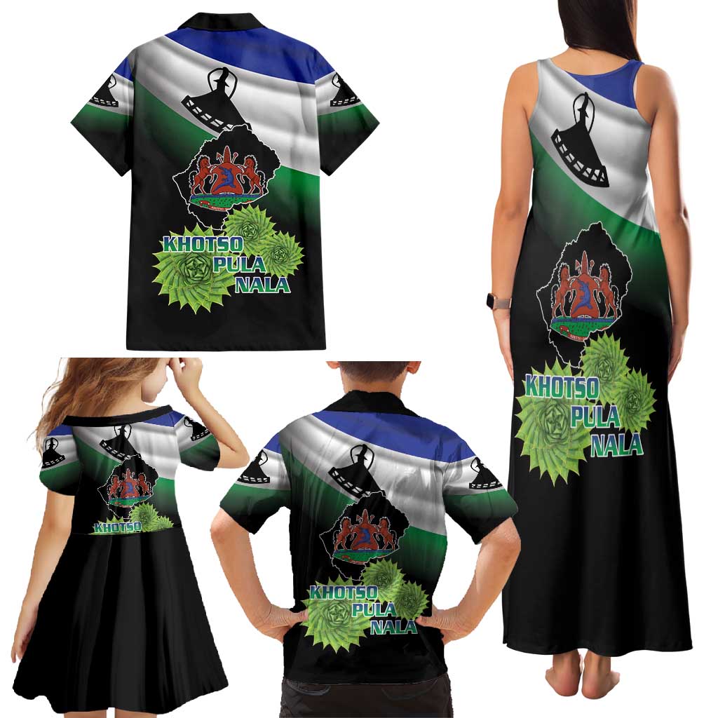 Lesotho 1966 Family Matching Tank Maxi Dress and Hawaiian Shirt Happy Independence Day - Wonder Print Shop