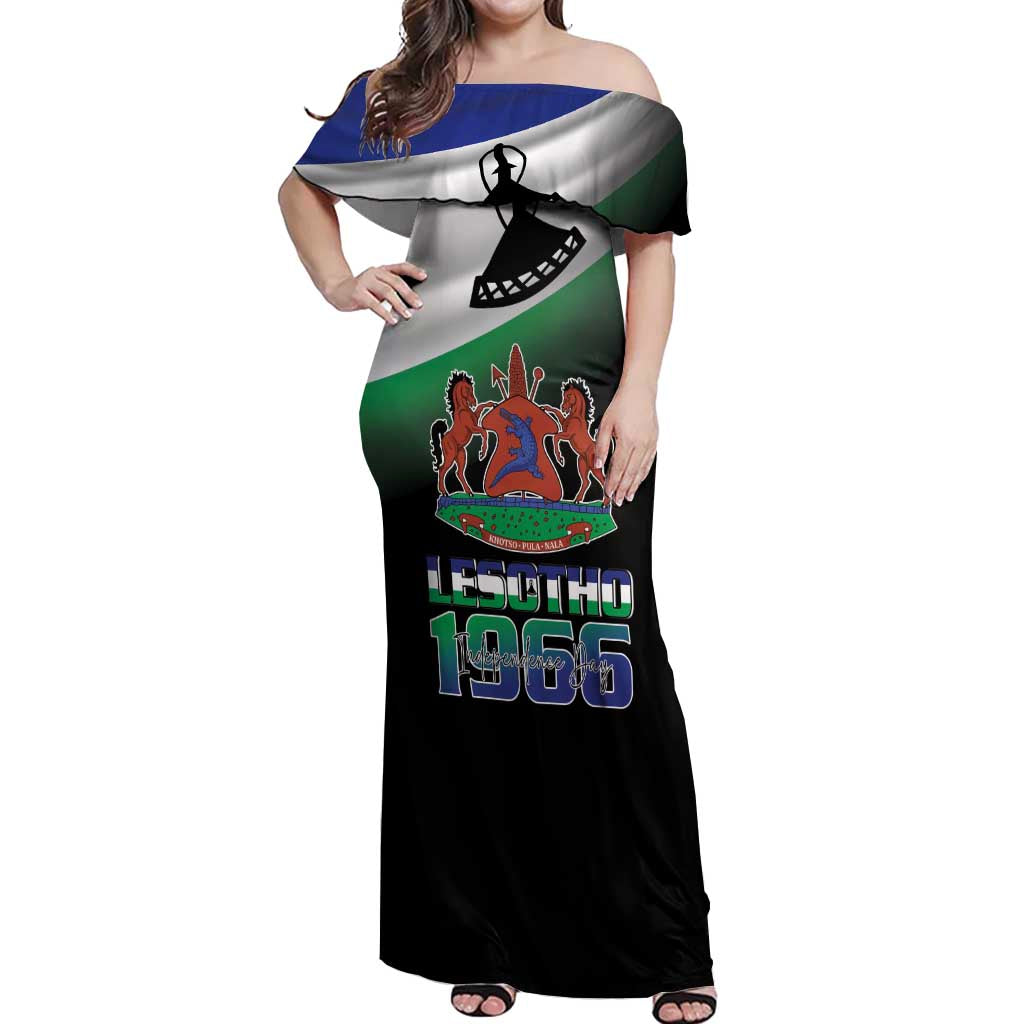Lesotho 1966 Off Shoulder Maxi Dress Happy Independence Day - Wonder Print Shop