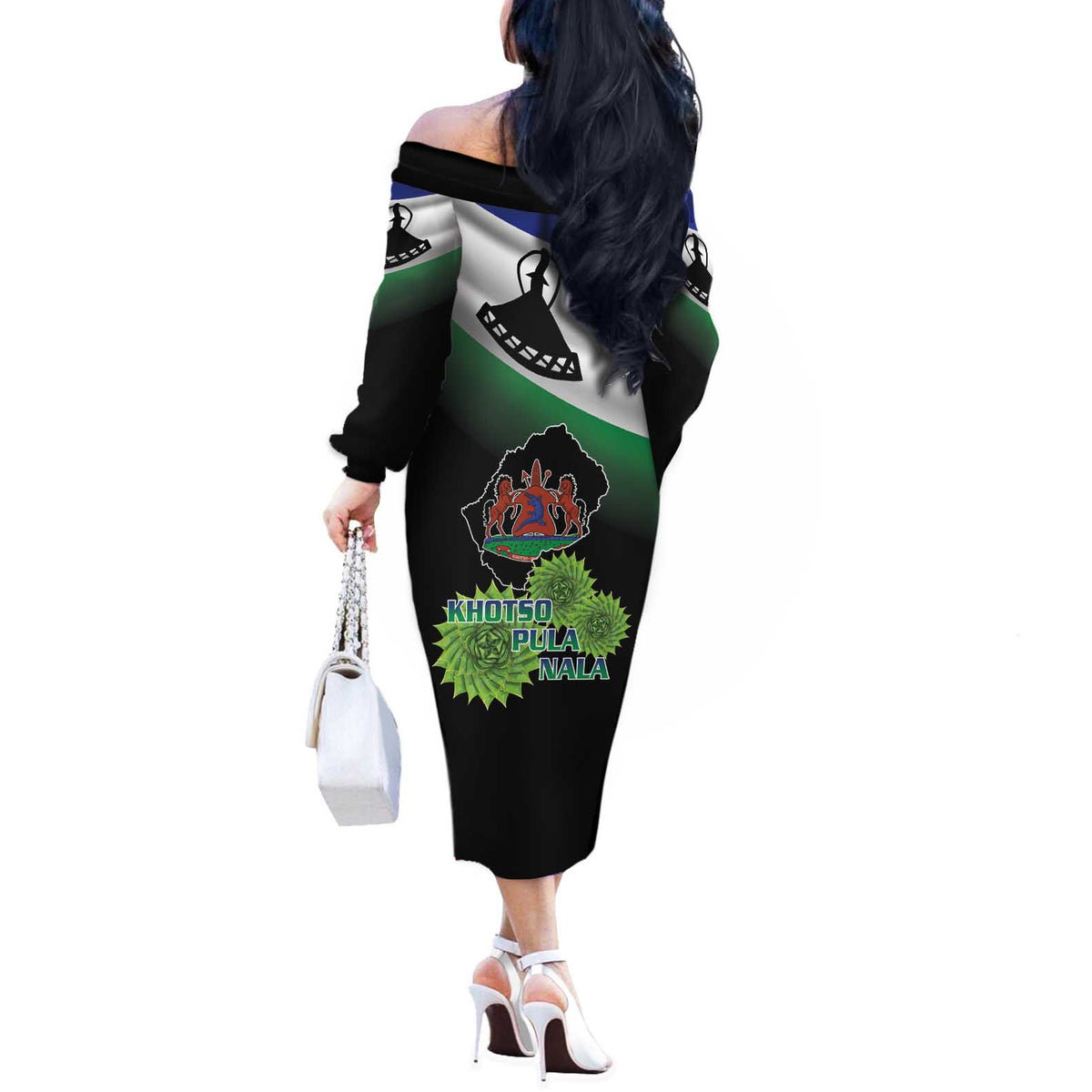 Lesotho 1966 Off The Shoulder Long Sleeve Dress Happy Independence Day - Wonder Print Shop