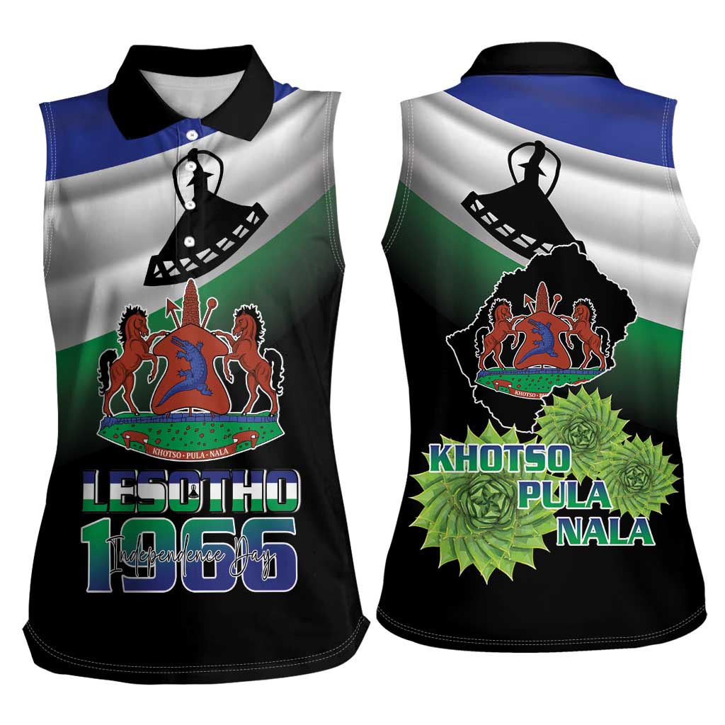 Lesotho 1966 Women Sleeveless Polo Shirt Happy Independence Day - Wonder Print Shop