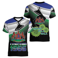 Lesotho 1966 Women V-Neck T-Shirt Happy Independence Day - Wonder Print Shop