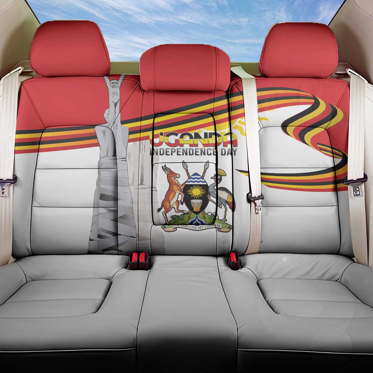 Uganda Independence Day Back Car Seat Cover Independence Monument - Coat Of Arms - Wonder Print Shop