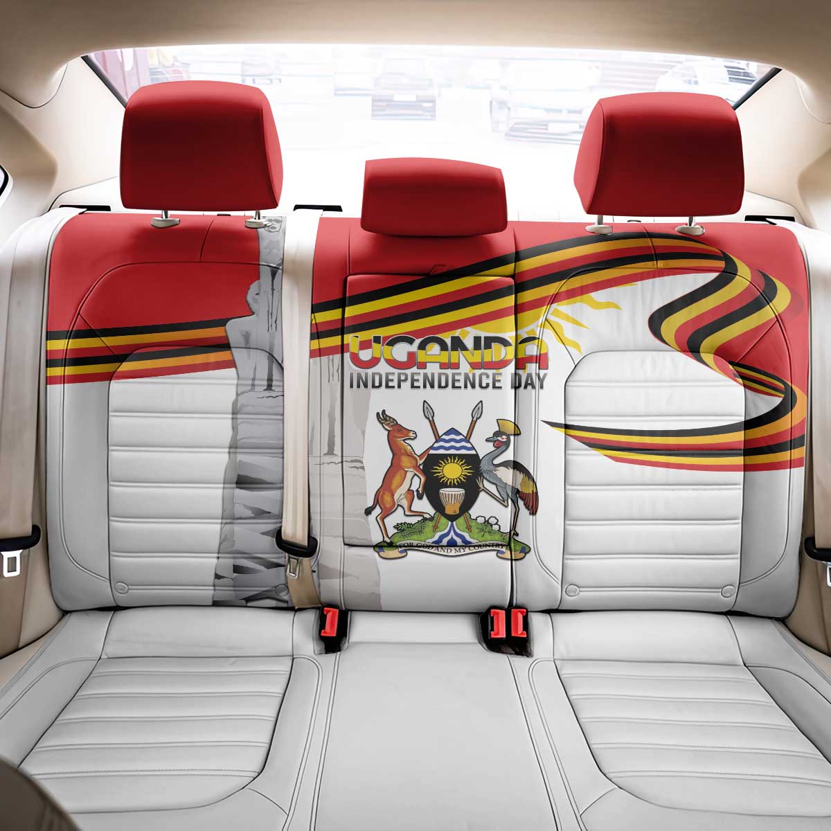 Uganda Independence Day Back Car Seat Cover Independence Monument - Coat Of Arms - Wonder Print Shop