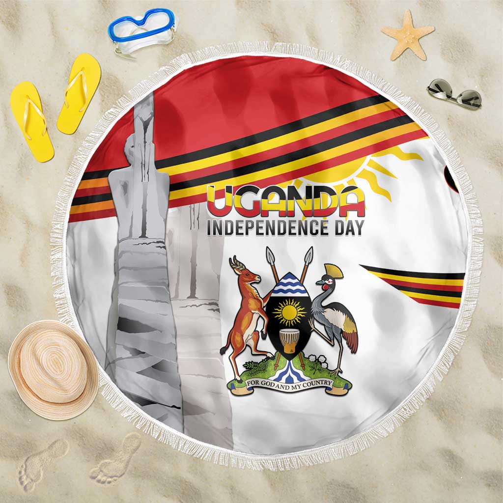 Uganda Independence Day Beach Blanket Independence Monument - Coat Of Arms - Wonder Print Shop