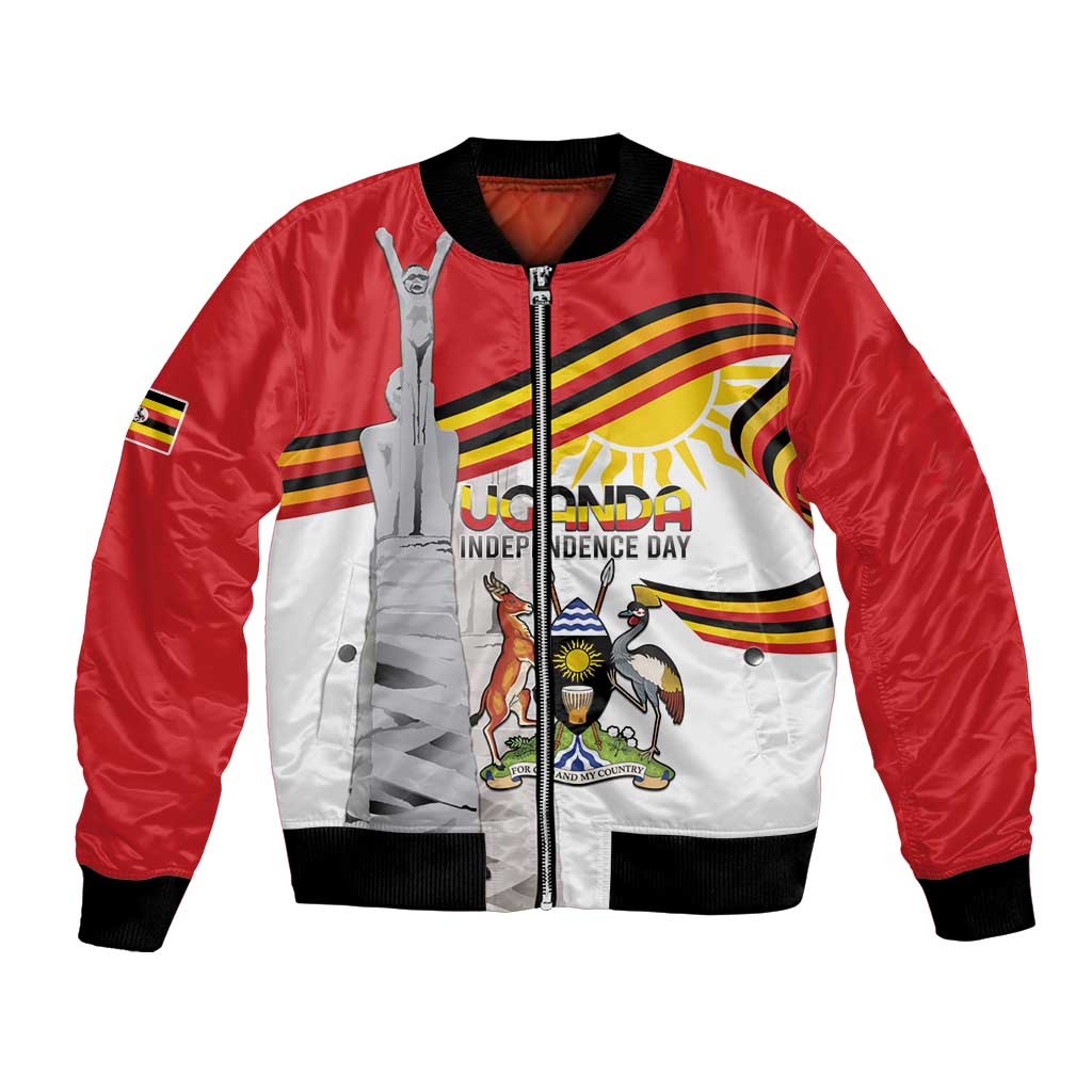 Personalized Uganda Independence Day Bomber Jacket Independence Monument - Coat Of Arms - Wonder Print Shop