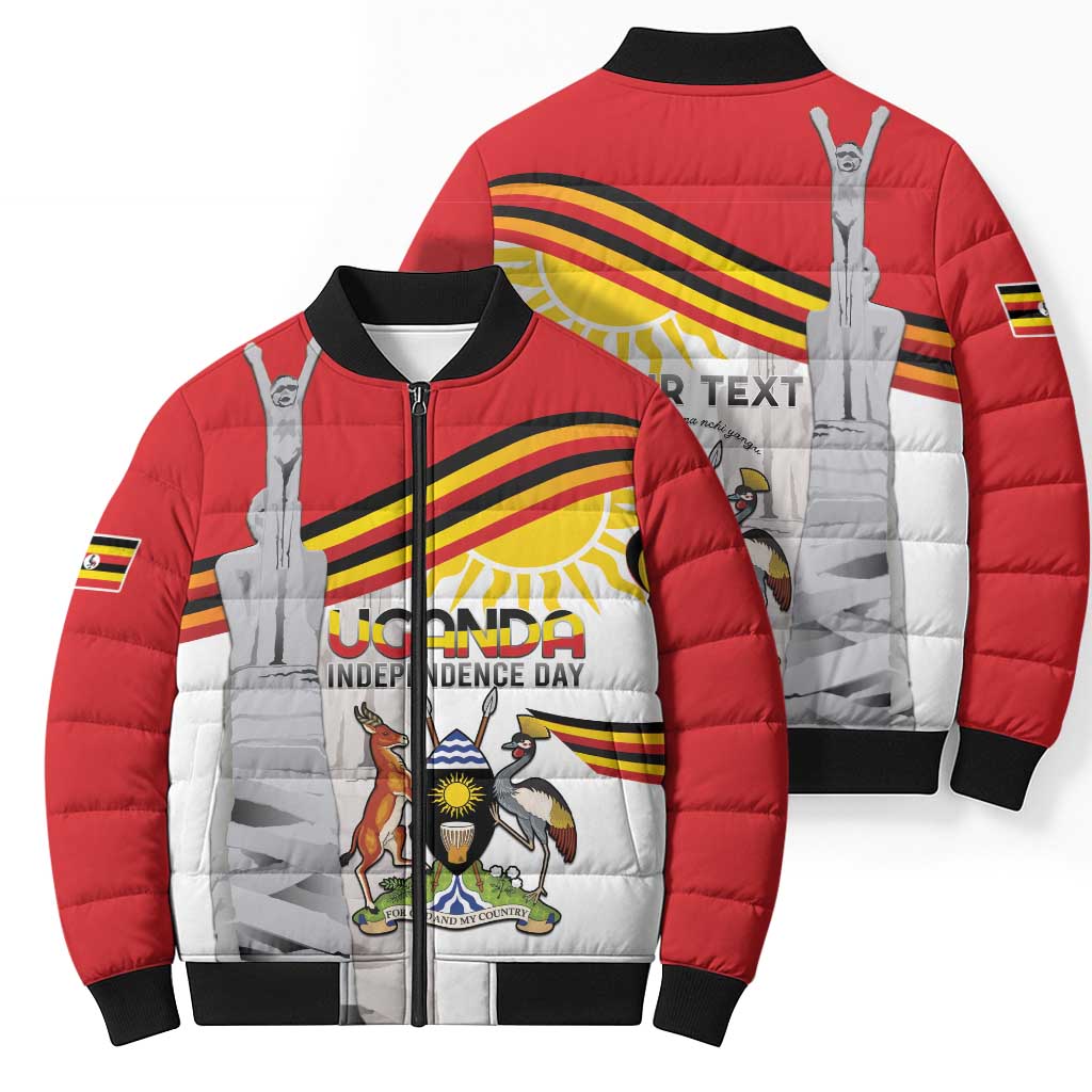 Personalized Uganda Independence Day Bomber Puffer Jacket Independence Monument - Coat Of Arms - Wonder Print Shop