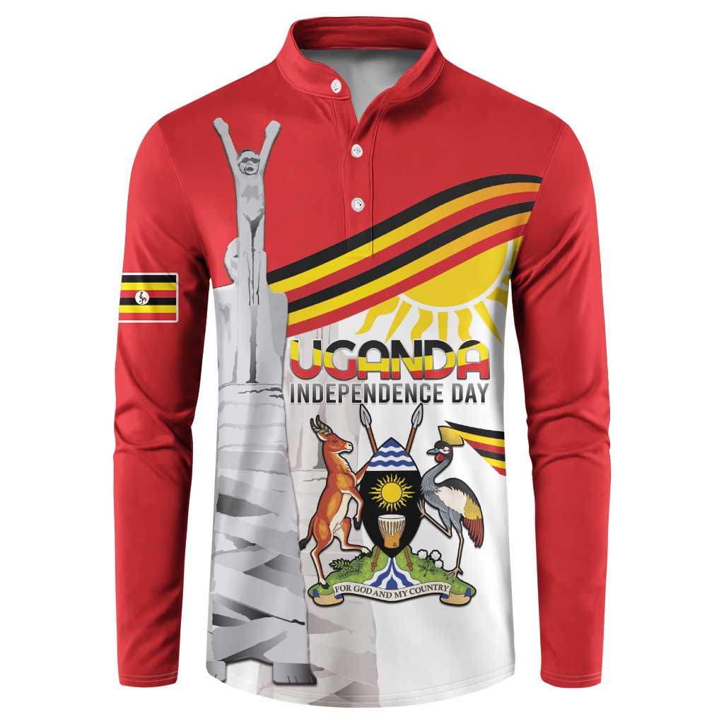 Personalized Uganda Independence Day Button Sweatshirt Independence Monument - Coat Of Arms - Wonder Print Shop