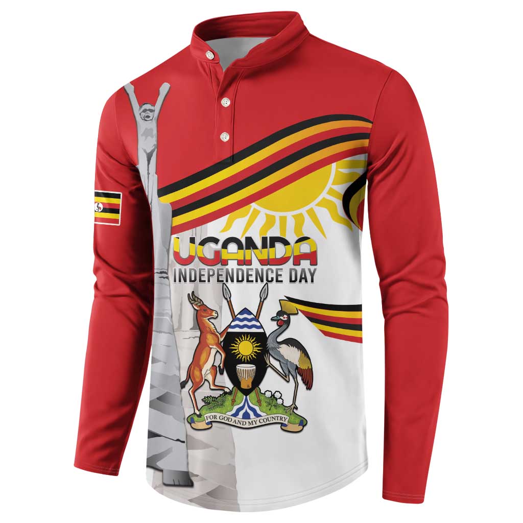 Personalized Uganda Independence Day Button Sweatshirt Independence Monument - Coat Of Arms - Wonder Print Shop