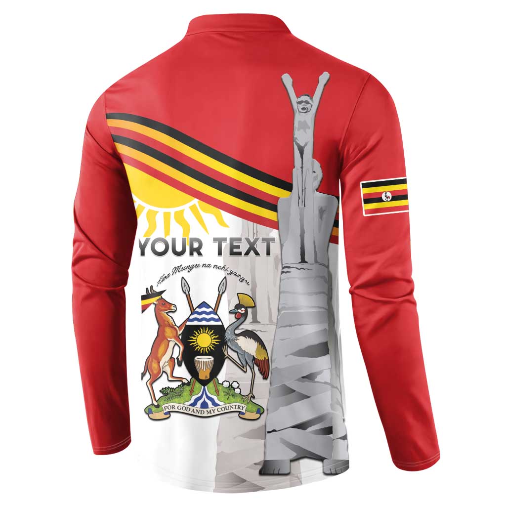 Personalized Uganda Independence Day Button Sweatshirt Independence Monument - Coat Of Arms - Wonder Print Shop