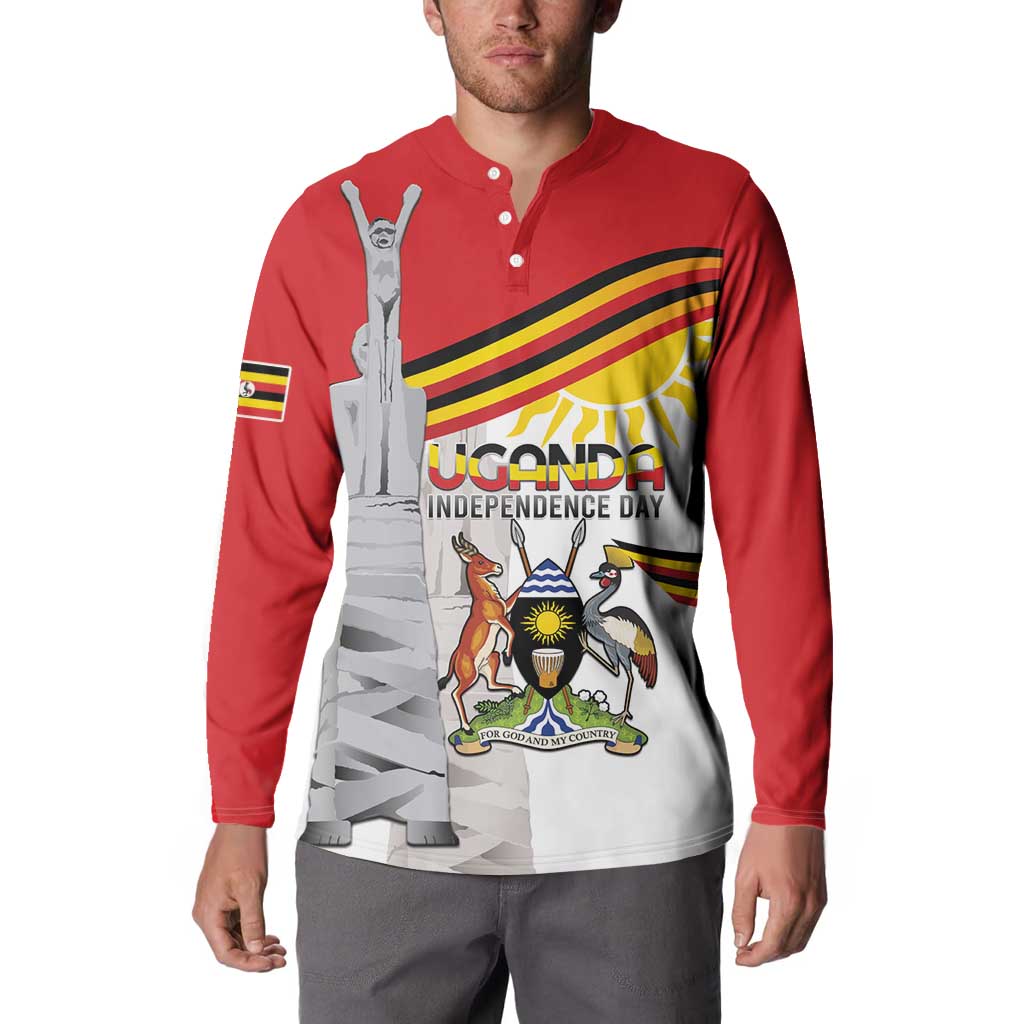 Personalized Uganda Independence Day Button Sweatshirt Independence Monument - Coat Of Arms - Wonder Print Shop