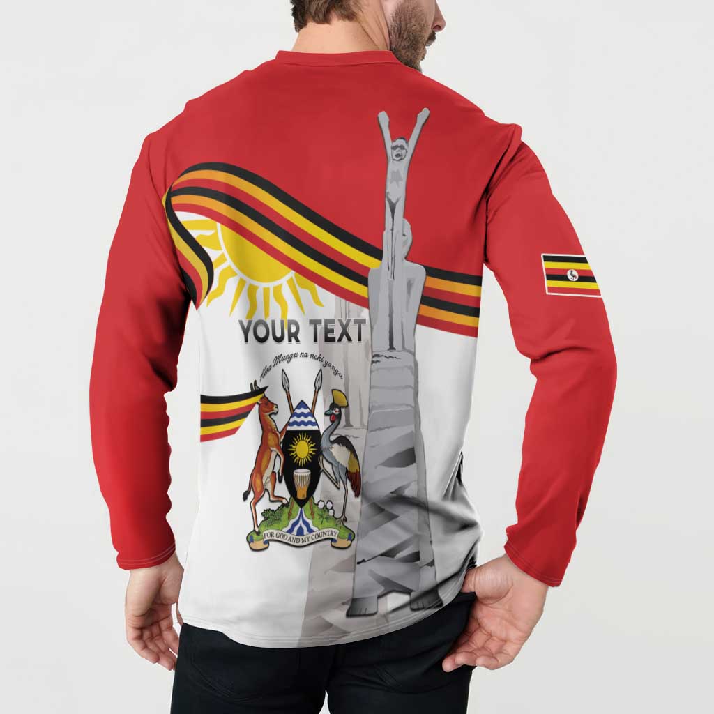 Personalized Uganda Independence Day Button Sweatshirt Independence Monument - Coat Of Arms - Wonder Print Shop