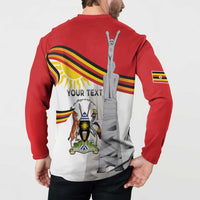 Personalized Uganda Independence Day Button Sweatshirt Independence Monument - Coat Of Arms - Wonder Print Shop