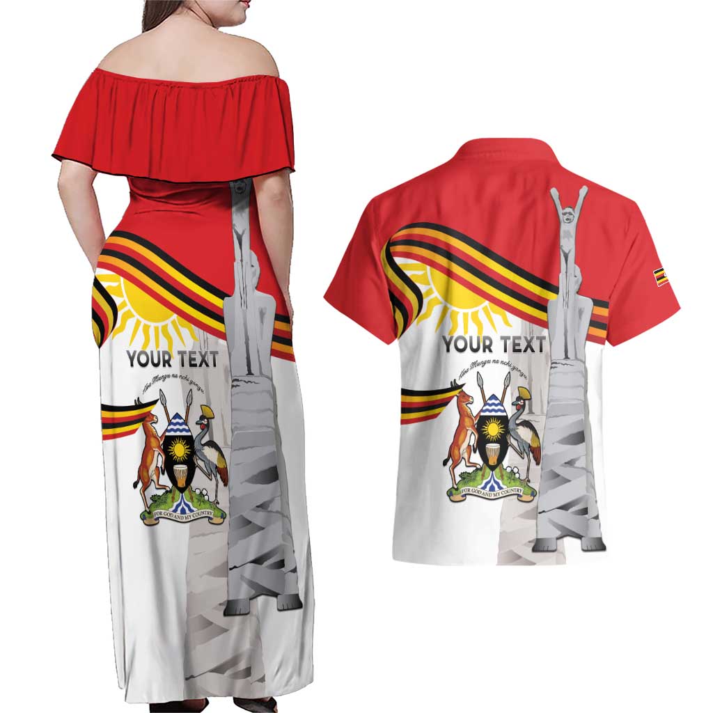 Personalized Uganda Independence Day Couples Matching Off Shoulder Maxi Dress and Hawaiian Shirt Independence Monument - Coat Of Arms - Wonder Print Shop