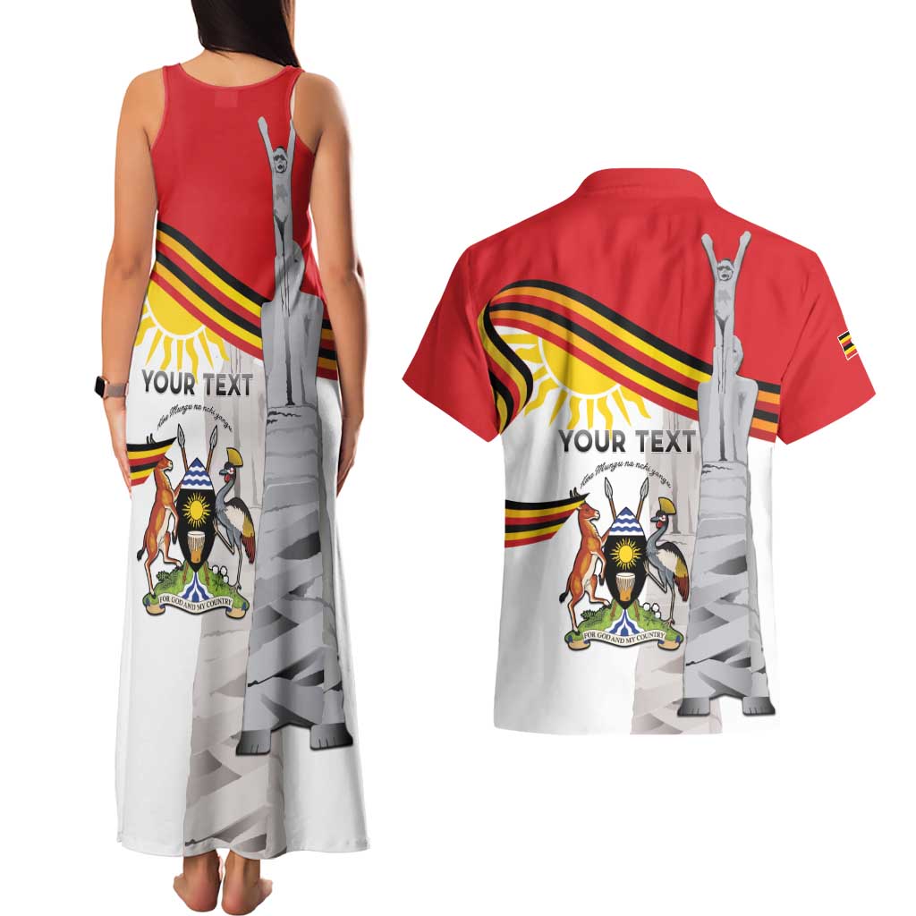 Personalized Uganda Independence Day Couples Matching Tank Maxi Dress and Hawaiian Shirt Independence Monument - Coat Of Arms - Wonder Print Shop