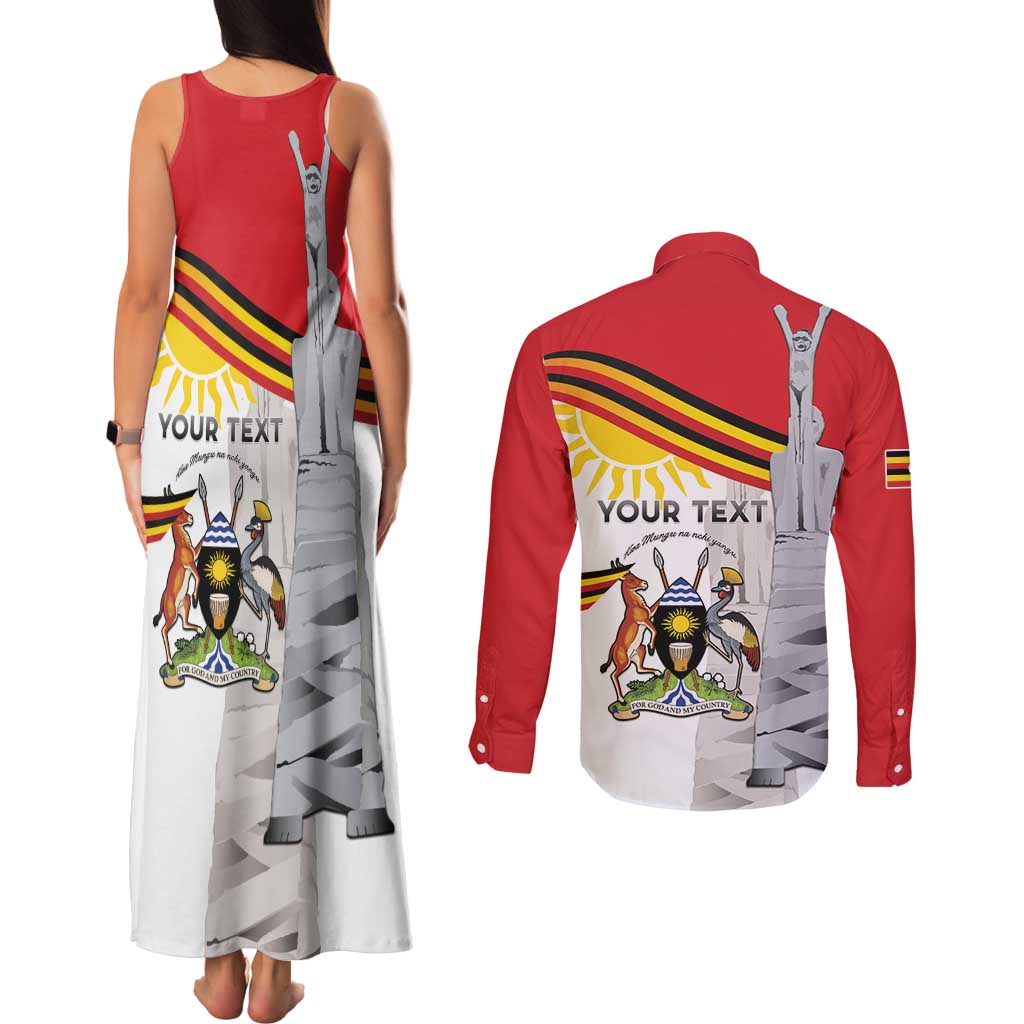 Personalized Uganda Independence Day Couples Matching Tank Maxi Dress and Long Sleeve Button Shirt Independence Monument - Coat Of Arms - Wonder Print Shop