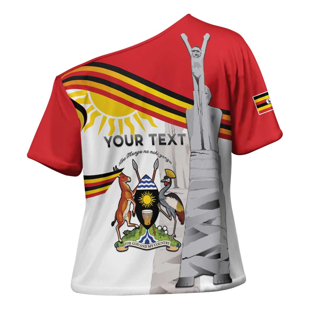 Personalized Uganda Independence Day Cross Shoulder Shirt Independence Monument - Coat Of Arms - Wonder Print Shop