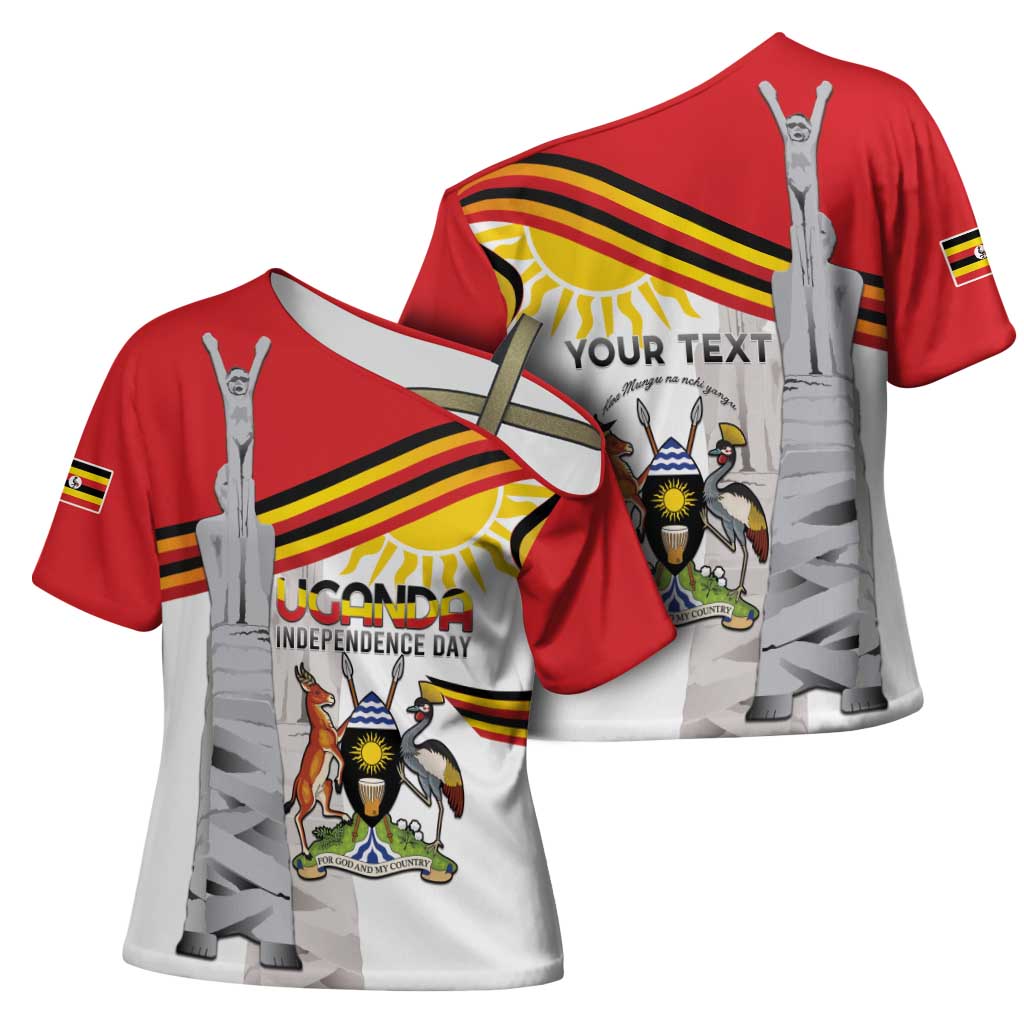 Personalized Uganda Independence Day Cross Shoulder Shirt Independence Monument - Coat Of Arms - Wonder Print Shop