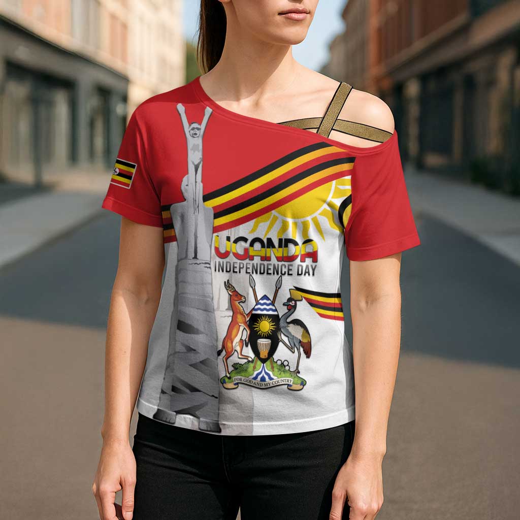 Personalized Uganda Independence Day Cross Shoulder Shirt Independence Monument - Coat Of Arms - Wonder Print Shop