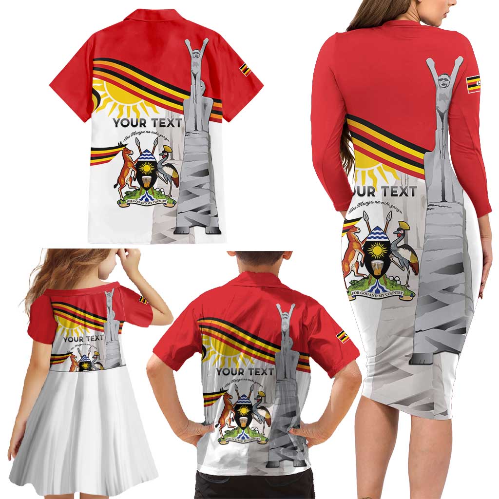 Personalized Uganda Independence Day Family Matching Long Sleeve Bodycon Dress and Hawaiian Shirt Independence Monument - Coat Of Arms - Wonder Print Shop