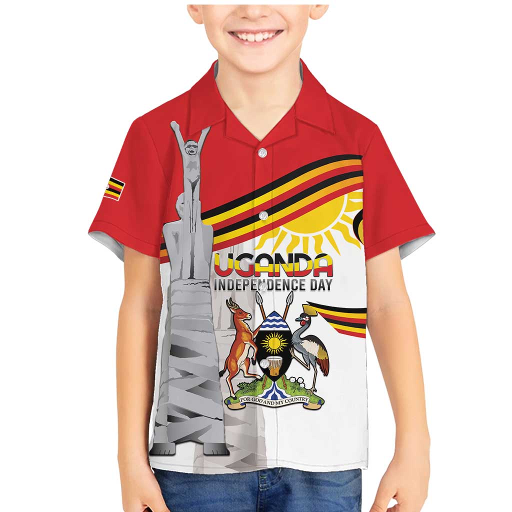 Personalized Uganda Independence Day Family Matching Mermaid Dress and Hawaiian Shirt Independence Monument - Coat Of Arms - Wonder Print Shop