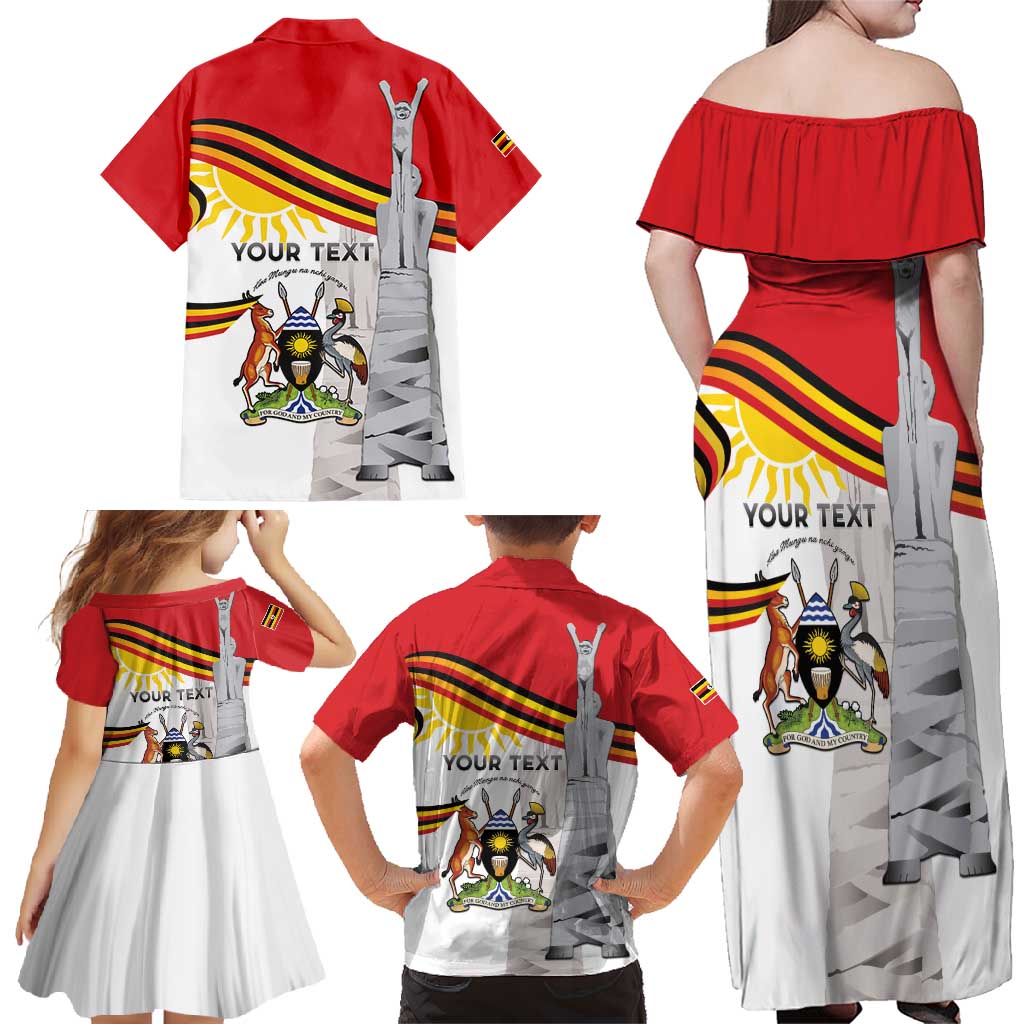Personalized Uganda Independence Day Family Matching Off Shoulder Maxi Dress and Hawaiian Shirt Independence Monument - Coat Of Arms - Wonder Print Shop
