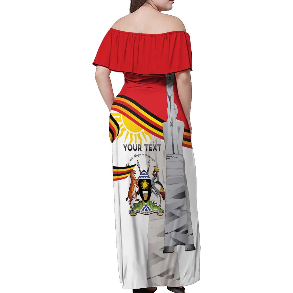 Personalized Uganda Independence Day Family Matching Off Shoulder Maxi Dress and Hawaiian Shirt Independence Monument - Coat Of Arms - Wonder Print Shop