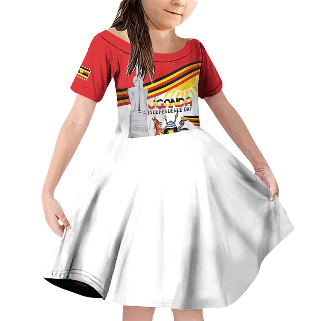 Personalized Uganda Independence Day Family Matching Off Shoulder Short Dress and Hawaiian Shirt Independence Monument - Coat Of Arms - Wonder Print Shop