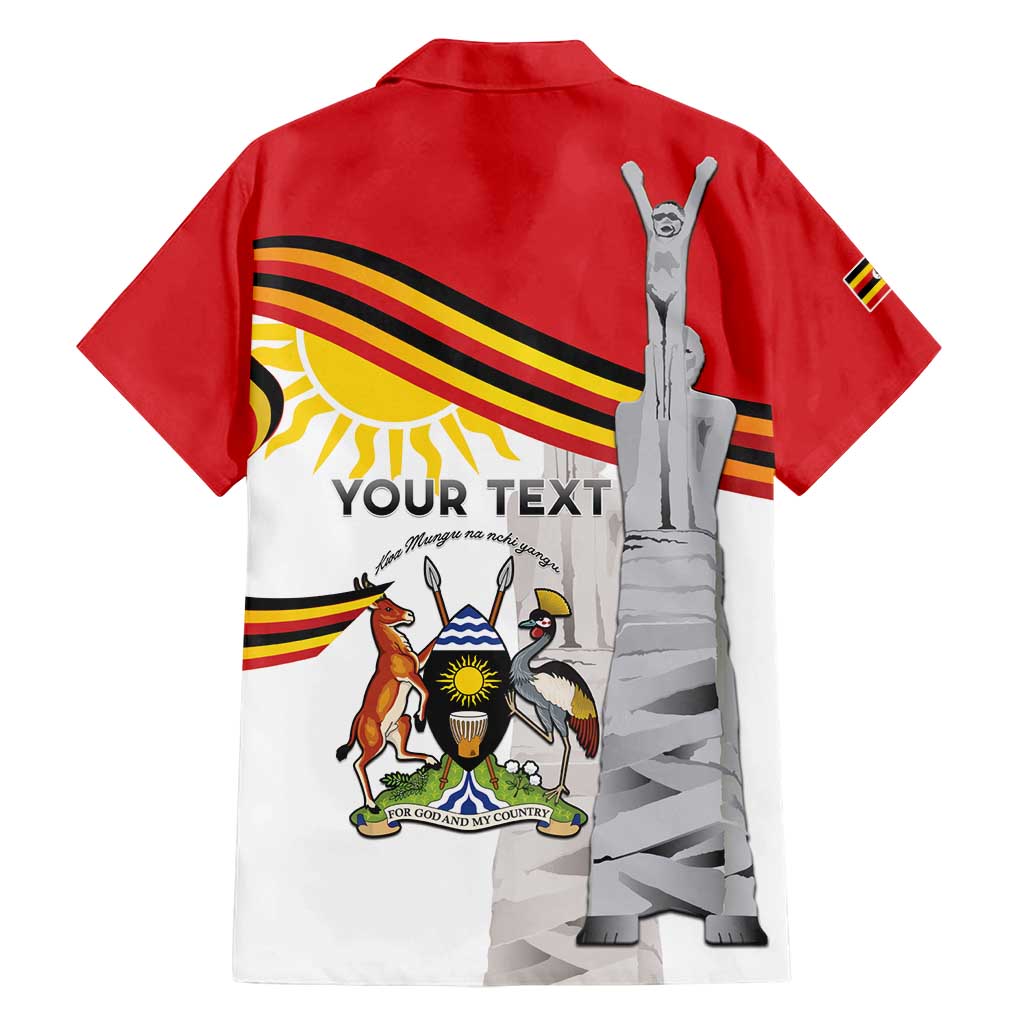 Personalized Uganda Independence Day Family Matching Off Shoulder Short Dress and Hawaiian Shirt Independence Monument - Coat Of Arms - Wonder Print Shop