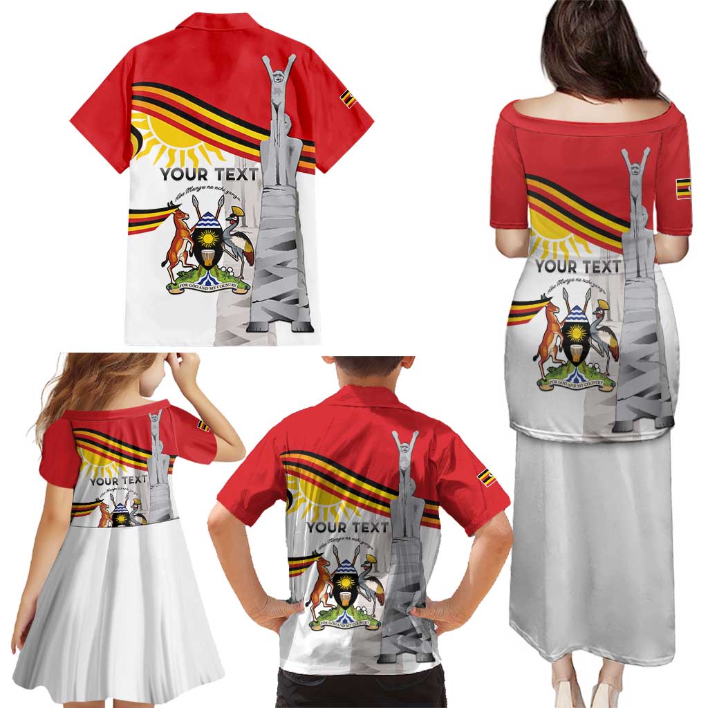 Personalized Uganda Independence Day Family Matching Puletasi and Hawaiian Shirt Independence Monument - Coat Of Arms - Wonder Print Shop