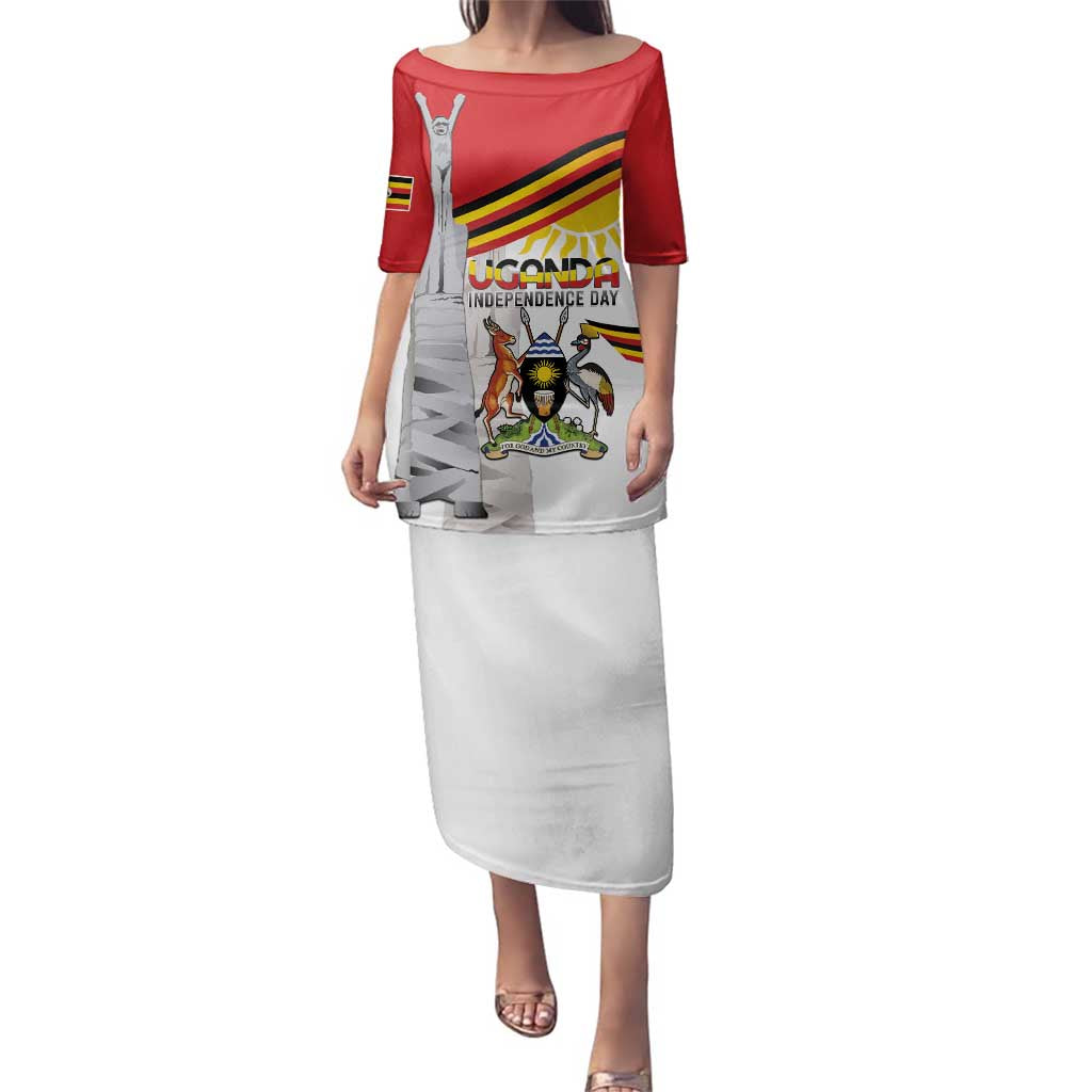 Personalized Uganda Independence Day Family Matching Puletasi and Hawaiian Shirt Independence Monument - Coat Of Arms - Wonder Print Shop