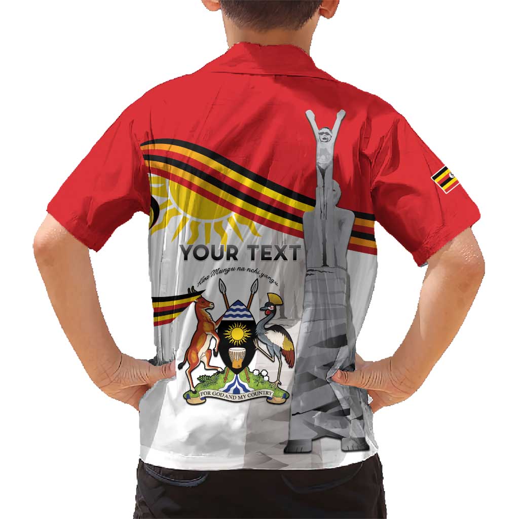 Personalized Uganda Independence Day Family Matching Short Sleeve Bodycon Dress and Hawaiian Shirt Independence Monument - Coat Of Arms - Wonder Print Shop