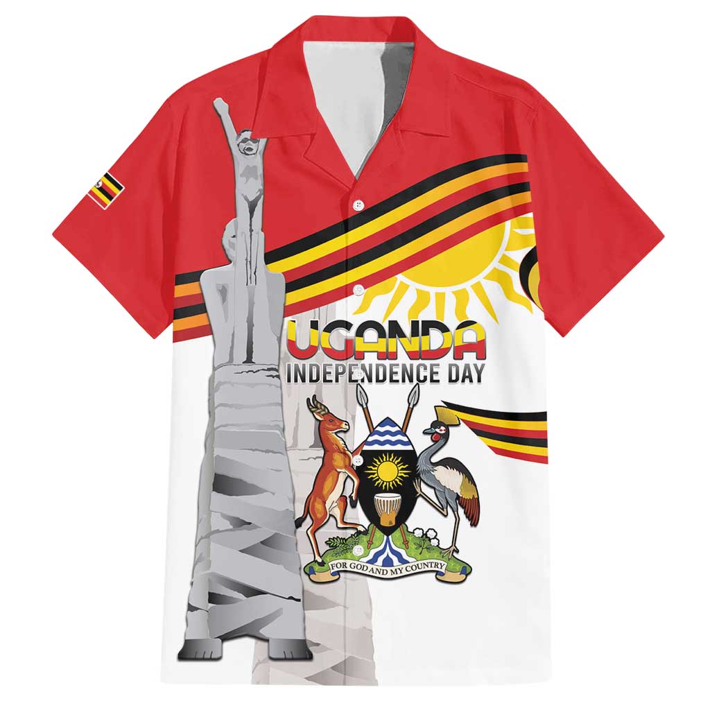 Personalized Uganda Independence Day Family Matching Short Sleeve Bodycon Dress and Hawaiian Shirt Independence Monument - Coat Of Arms - Wonder Print Shop