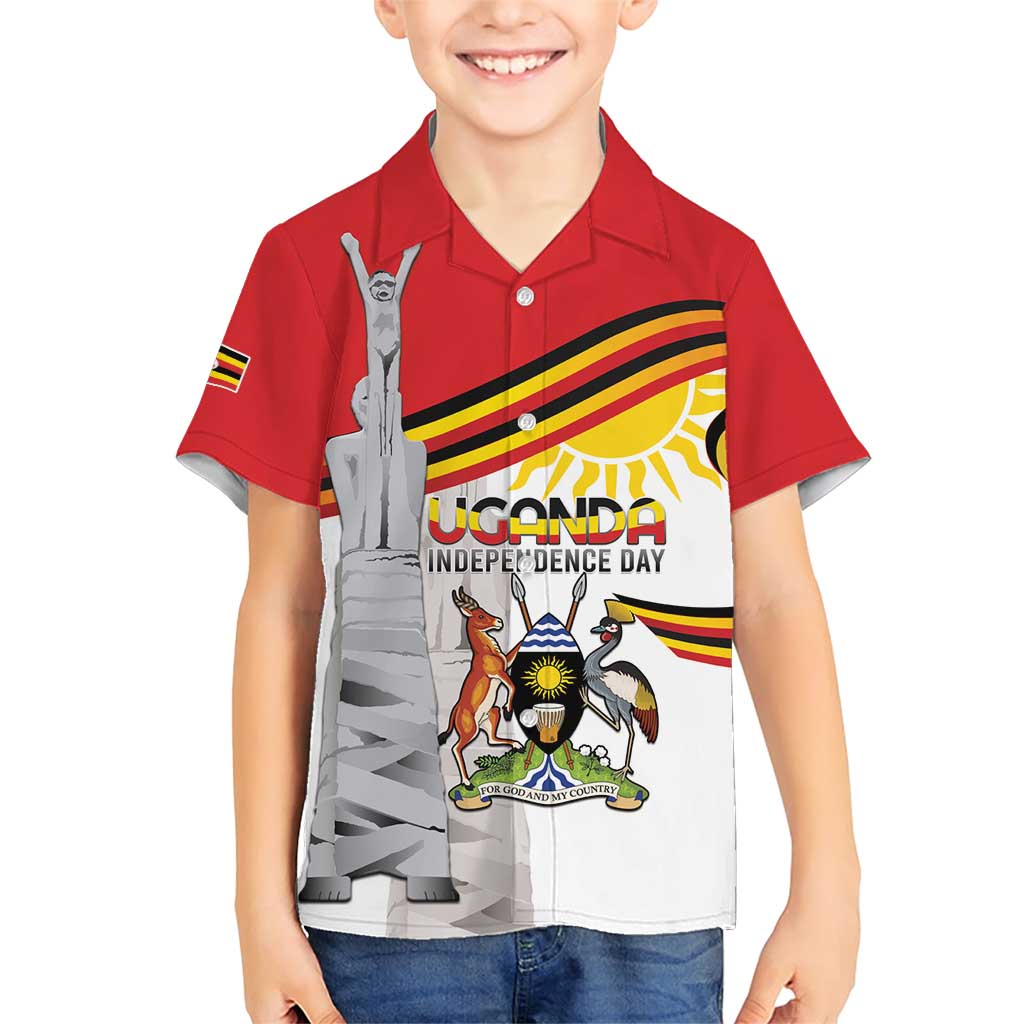 Personalized Uganda Independence Day Family Matching Short Sleeve Bodycon Dress and Hawaiian Shirt Independence Monument - Coat Of Arms - Wonder Print Shop