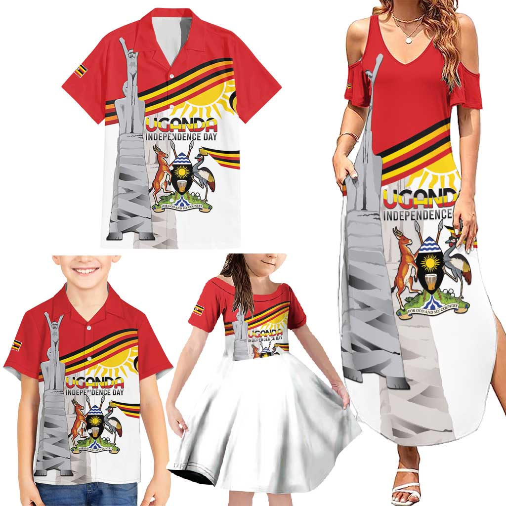 Personalized Uganda Independence Day Family Matching Summer Maxi Dress and Hawaiian Shirt Independence Monument - Coat Of Arms - Wonder Print Shop