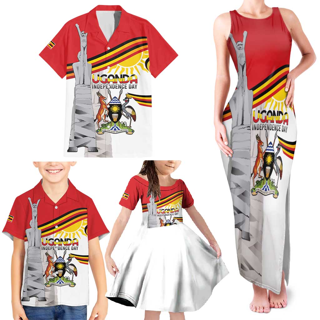 Personalized Uganda Independence Day Family Matching Tank Maxi Dress and Hawaiian Shirt Independence Monument - Coat Of Arms - Wonder Print Shop