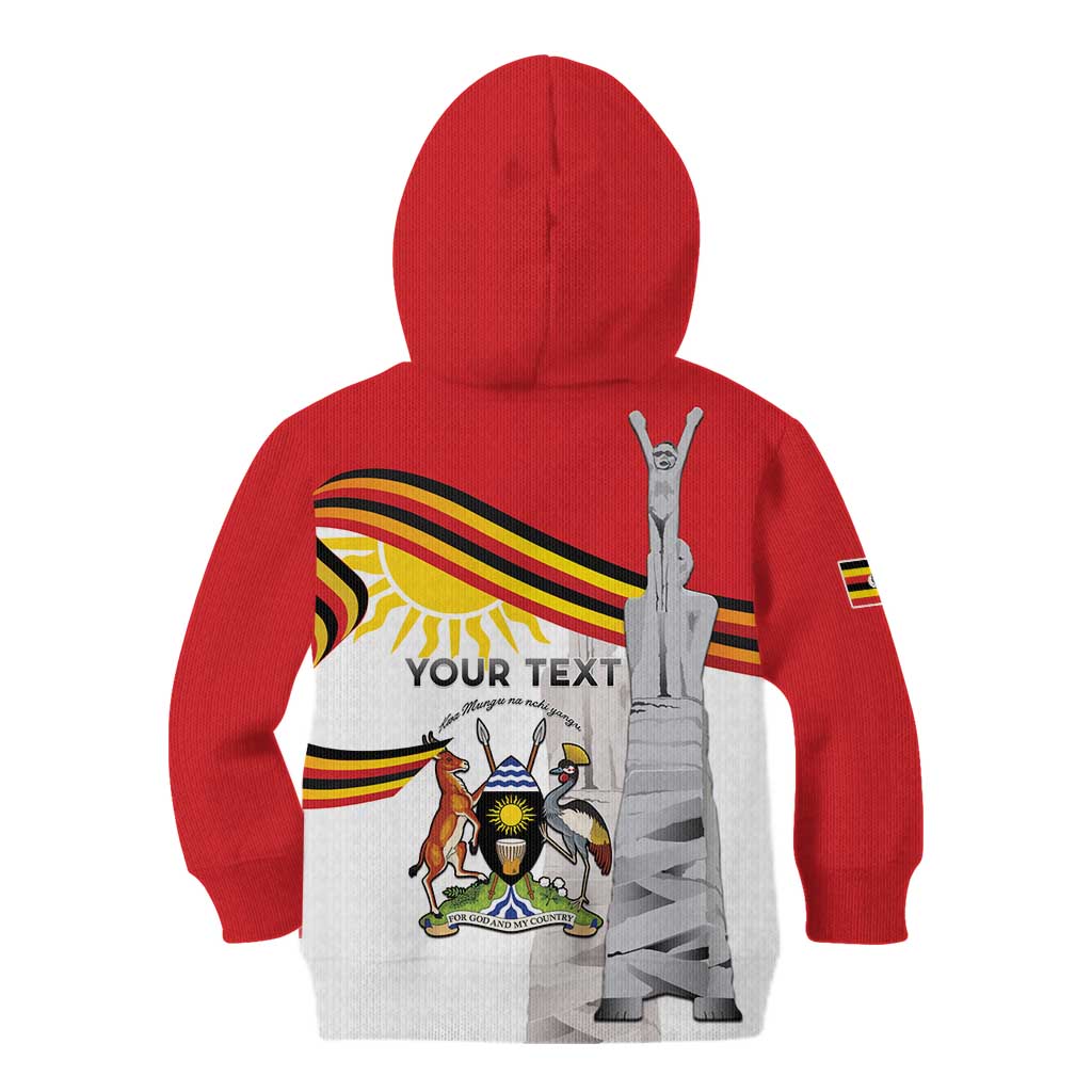 Personalized Uganda Independence Day Kid Hoodie Independence Monument - Coat Of Arms - Wonder Print Shop