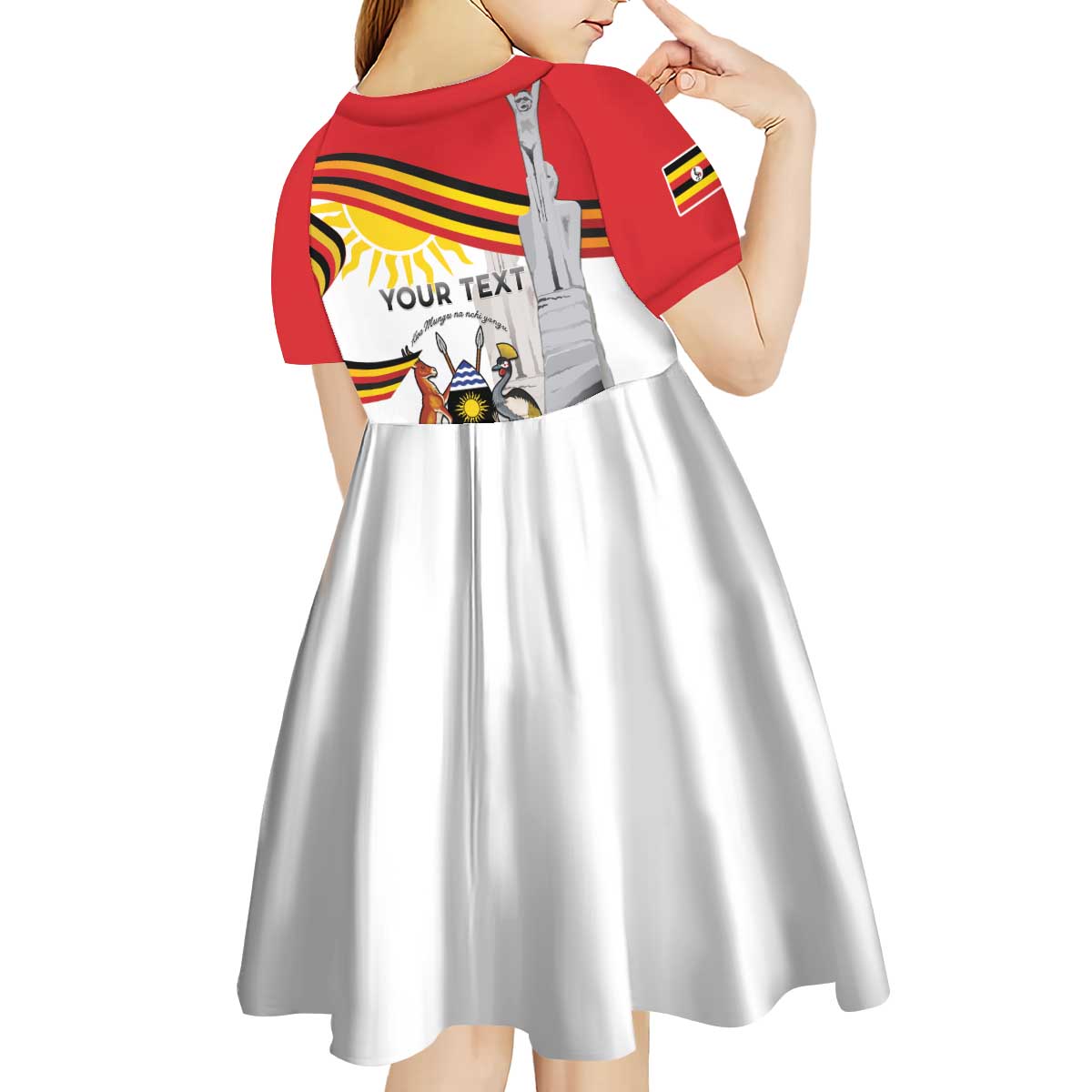 Personalized Uganda Independence Day Kid Short Sleeve Dress Independence Monument - Coat Of Arms - Wonder Print Shop
