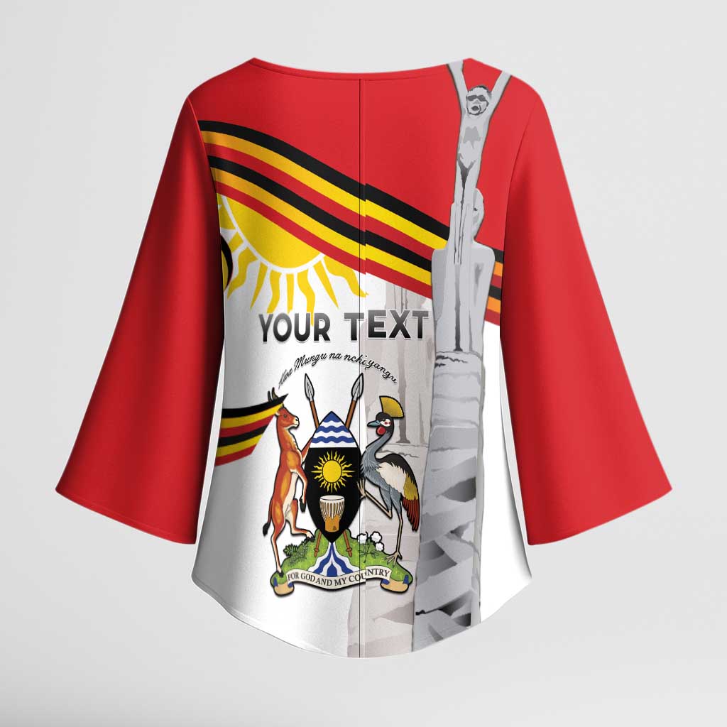 Personalized Uganda Independence Day Kimono Sleeve Blouse Independence Monument - Coat Of Arms - Wonder Print Shop