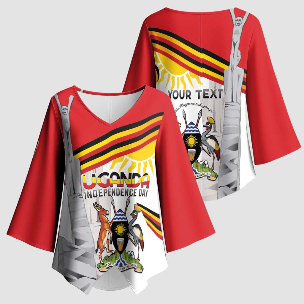 Personalized Uganda Independence Day Kimono Sleeve Blouse Independence Monument - Coat Of Arms - Wonder Print Shop