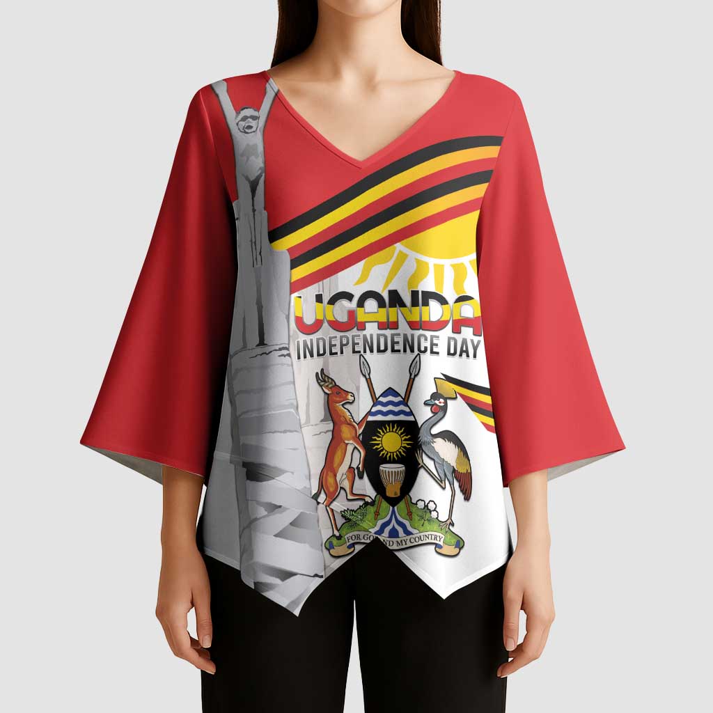 Personalized Uganda Independence Day Kimono Sleeve Blouse Independence Monument - Coat Of Arms - Wonder Print Shop