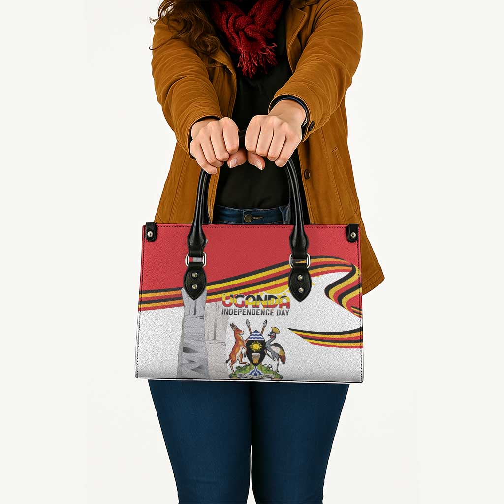 Uganda Independence Day Leather Bag Independence Monument - Coat Of Arms - Wonder Print Shop
