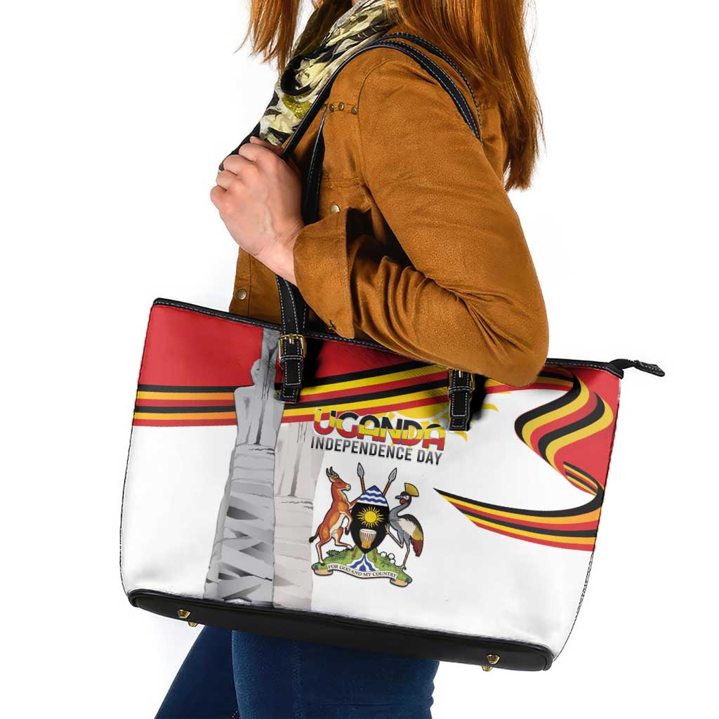 Uganda Independence Day Leather Tote Bag Independence Monument - Coat Of Arms - Wonder Print Shop