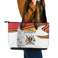 Uganda Independence Day Leather Tote Bag Independence Monument - Coat Of Arms - Wonder Print Shop