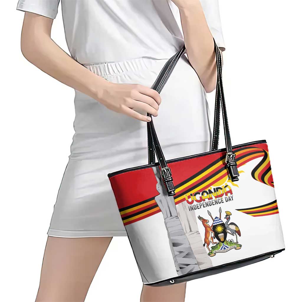 Uganda Independence Day Leather Tote Bag Independence Monument - Coat Of Arms - Wonder Print Shop