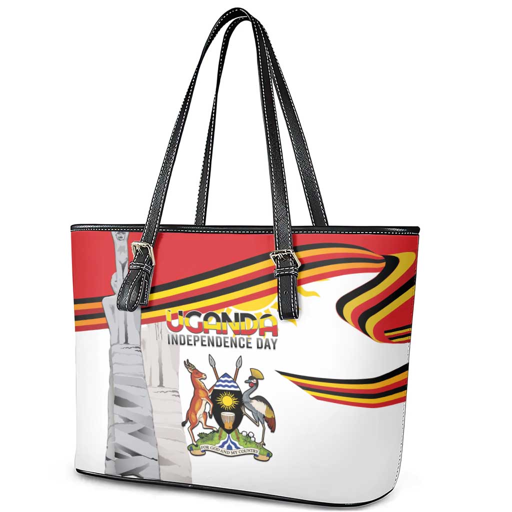 Uganda Independence Day Leather Tote Bag Independence Monument - Coat Of Arms - Wonder Print Shop