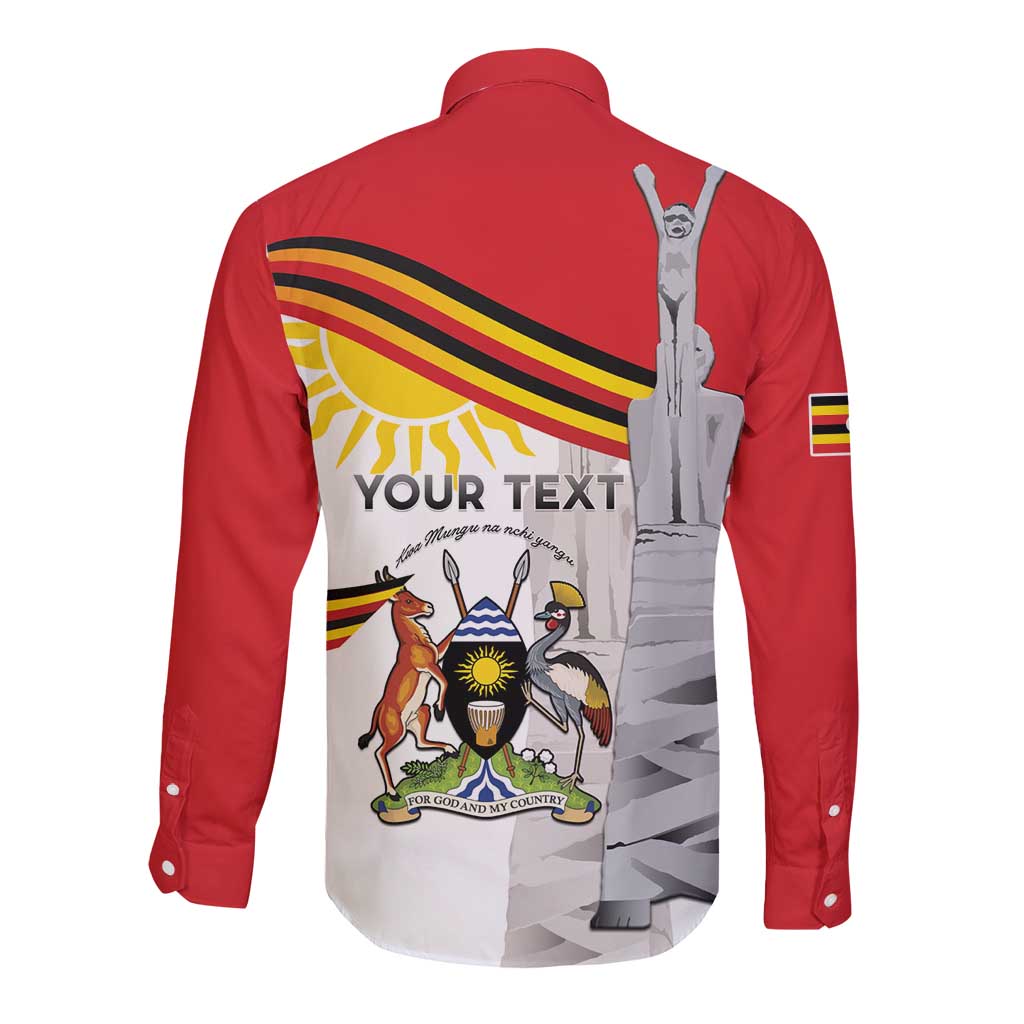 Personalized Uganda Independence Day Long Sleeve Button Shirt Independence Monument - Coat Of Arms - Wonder Print Shop