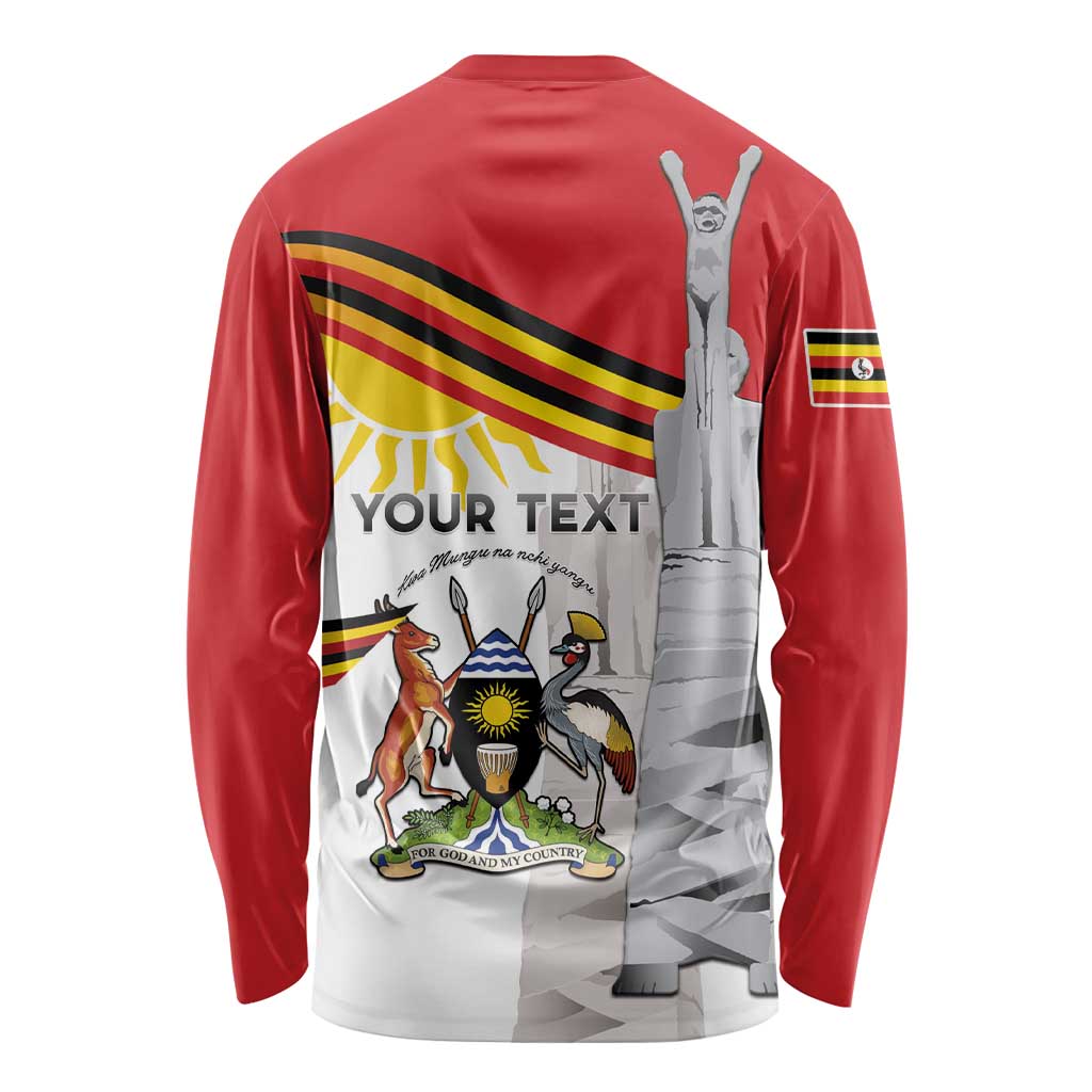 Personalized Uganda Independence Day Long Sleeve Shirt Independence Monument - Coat Of Arms - Wonder Print Shop