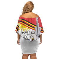 Personalized Uganda Independence Day Off Shoulder Short Dress Independence Monument - Coat Of Arms - Wonder Print Shop
